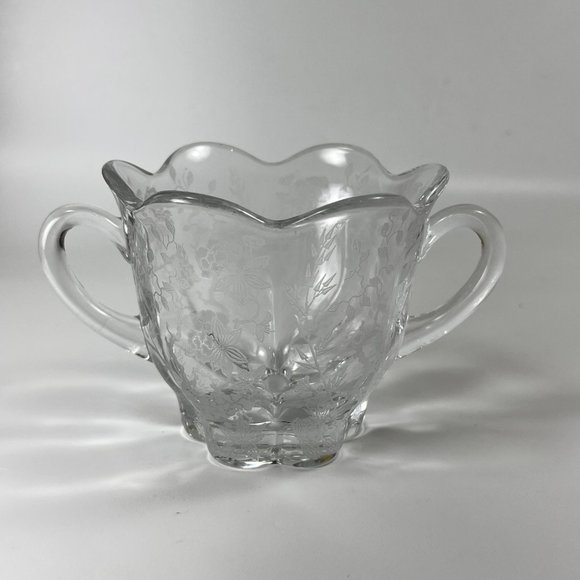 Vtg Duncan Miller Sugar Bowl Canterbury Line Etched Glass Floral Collectible - Picture 4 of 10